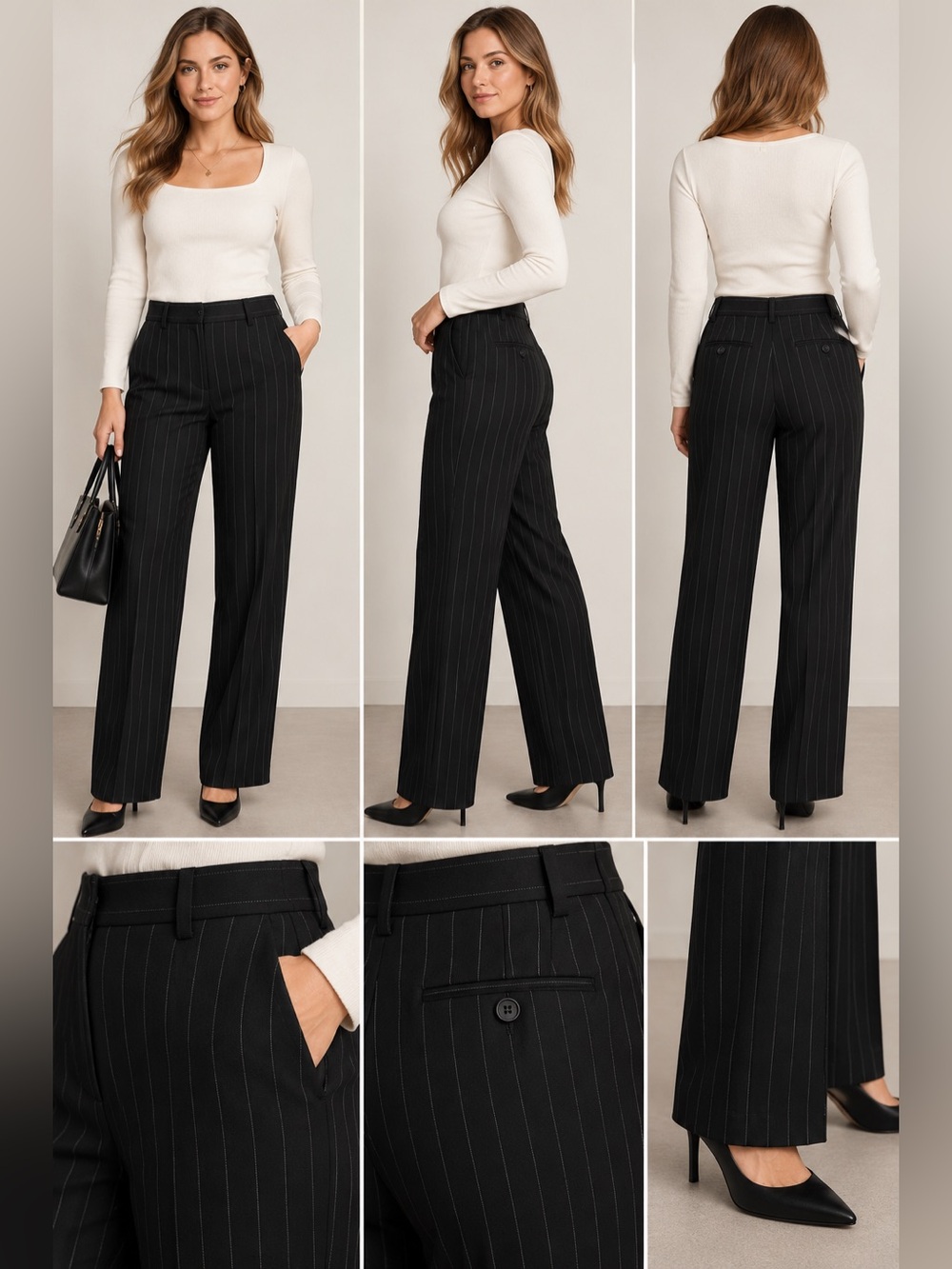 Lauren Ralph Lauren 100% Wool Pinstripe Straight Leg Trousers Size 10